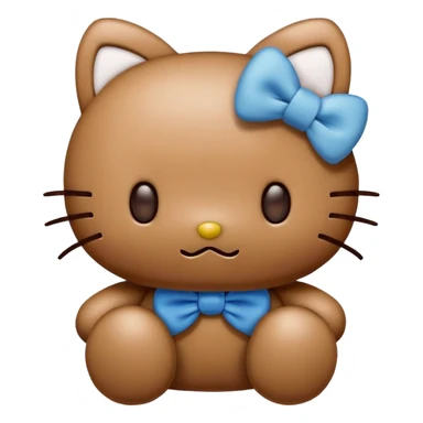 brown hello kitty, no mouth, button eyes, blue bow,  sticker