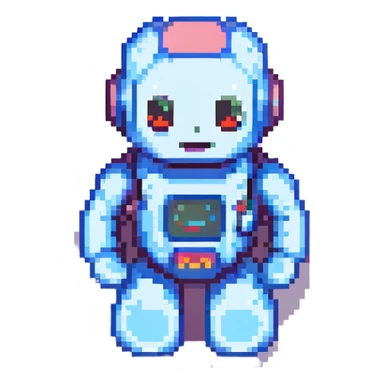 AI data-analysis assistant, modern, friendly, tech-inspired, suitable for an app icon, pixel art style sticker
