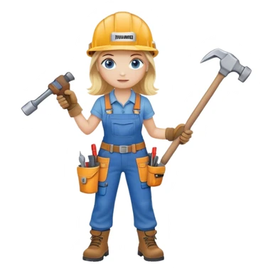 A blond girl blue eyes, habdyman Outfit, wearing a Helmet and a Hammer, Whole body, from Head to toe  sticker