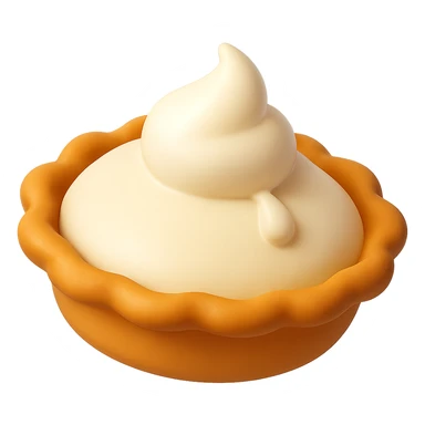 Remove the background so only the cream pie with a tiny cream droplet starting to appear is visible. Keep the playful 3D emoji style, golden brown crust, and same angle as reference. sticker