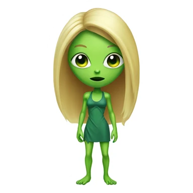 a green alien woman full body,blonde sticker
