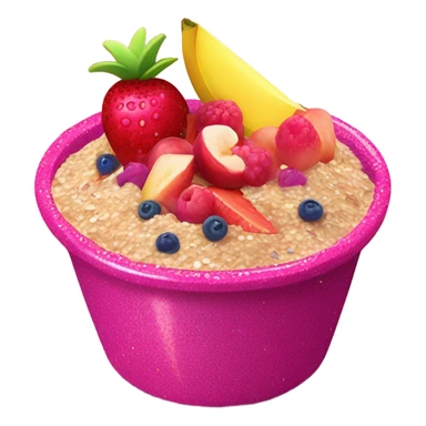 Hot pink oatmeal with fruit and glitter sticker