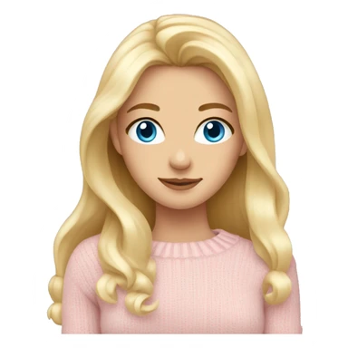 Beautiful girl with blue eyes and long blonde hair wearing light pink sweater sticker