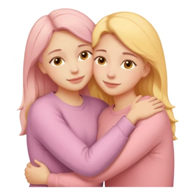 soft pastel pinterest illustration, two women hugging, warm beige pink yellow tones, gentle grain texture, no background, emotional and supportive mood, minimal composition sticker