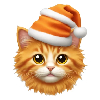 fluffy orange kitten with christmas hat  sticker