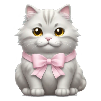 fluffy light gray fat cat with pale pink bow sticker