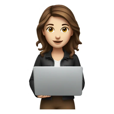 A marketing girl with brown hair from France with a laptop in her hands sticker