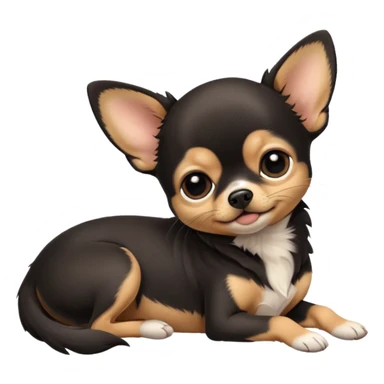 A high-resolution photo-realistic digital illustration of a cute black and tan chihuahua with big eyes shut sleeping lazily on the ground sticker