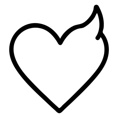 minimalist devil heart icon, thin black outline heart with a single horn, no fill, transparent background sticker