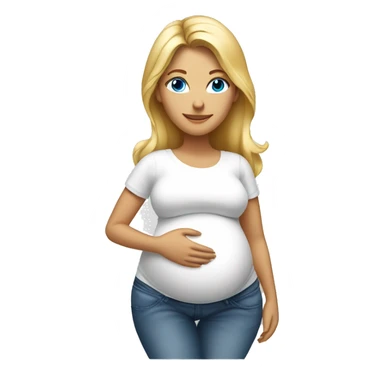 pregnant bump blonde tanned woman with blue eyes wearing jeans and white top sticker