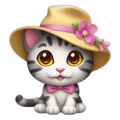 Kawaii cat artist in hat with palette and brush so it can be used as a mouse cursor sticker