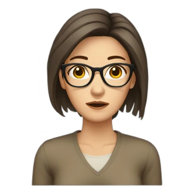 A white woman with glasses with drak hair and brown eyes crying sticker