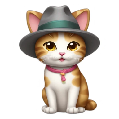 Kawaii cat artist in hat with palette and brush so it can be used as a mouse cursor sticker