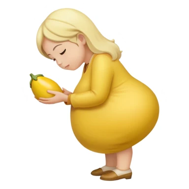 yellow eggplant placed on a pregnant person, bowing person turned to the side sticker
