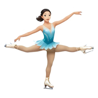 An icon showing a figure skater performing an elegant routine on an ice rink. The skater, inspired by Michelle Kwan, is mid-spin with a graceful pose. The background features bright arena lights, a cheering audience, and a sparkling ice surface. Transparent background. sticker