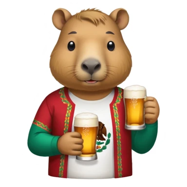 Capibara drink modelo beer with a Méxican shirt sticker