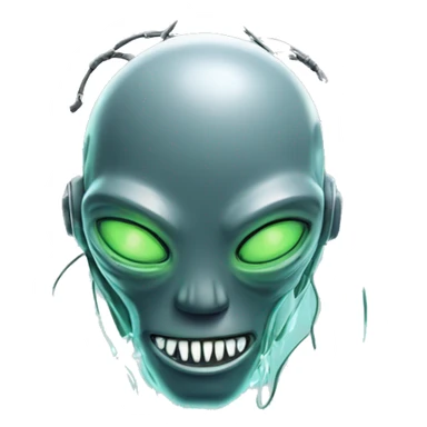Alien robot head with glowing wires and white teeth  sticker