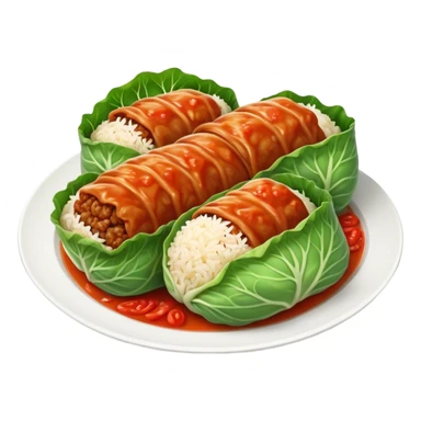 Cinematic Realistic Go≈ÇƒÖbki Dish Emoji, featuring cabbage rolls stuffed with rice and meat rendered with lifelike detail and inviting, homey lighting. sticker
