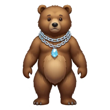 Full-body realistic brown bear on all four legs, slightly different pose, serious expression, entire bear with ice chain around neck, detailed fur sticker