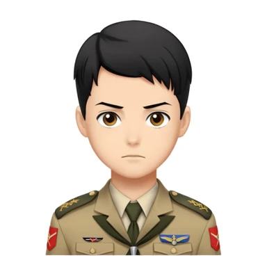 Levi Ackerman with black undercut hair, stern face, Scout Regiment uniform, against yellow background sticker