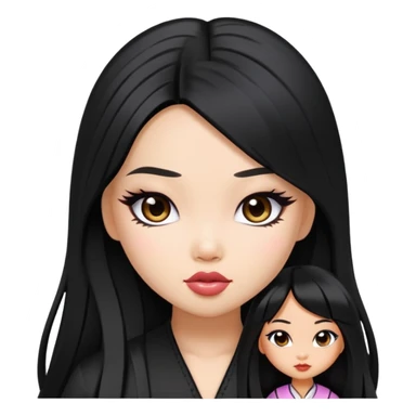 pretty bratz asian baddie asian, black long hair sticker
