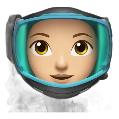 woman with underwater scubadiver gear with fins, in her face green and blue eyes, large and straight brown hair, pink diving underwater black suit gear sticker