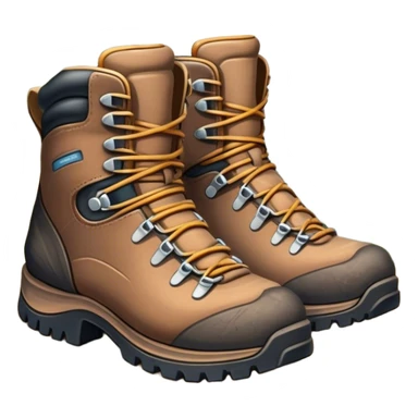 Cinematic Realistic Hiking Boots, well-worn leather boots resting on a rocky trail, scuffed edges and dirt-speckled laces adding character, glowing softly under the dappled sunlight filtering through the trees. sticker