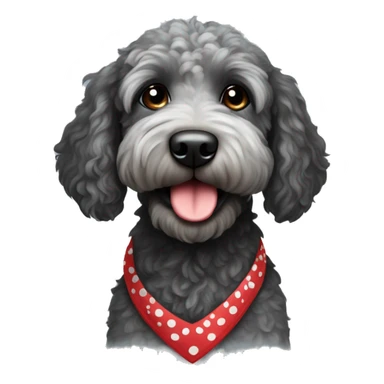 mini black and grey spotted labradoodle dog with red bandana around neck sticker