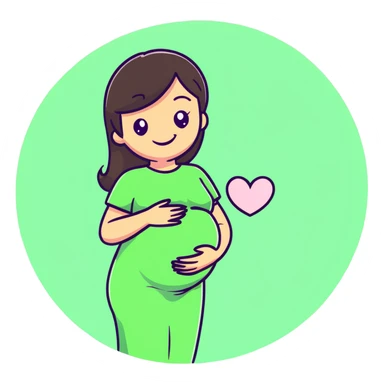 smiling brunette pregnant woman surrounded by pastel pink hearts sticker