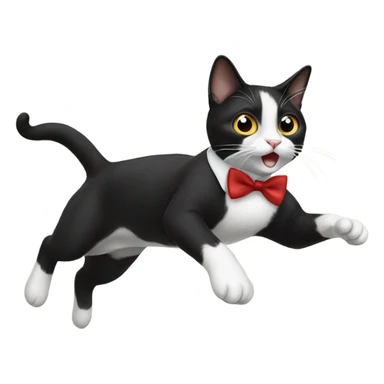 tuxedo cat jumping with a bow tie sticker