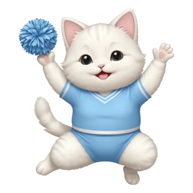 A chubby white kitten in pastel uniform jumping in cheer pose. sticker