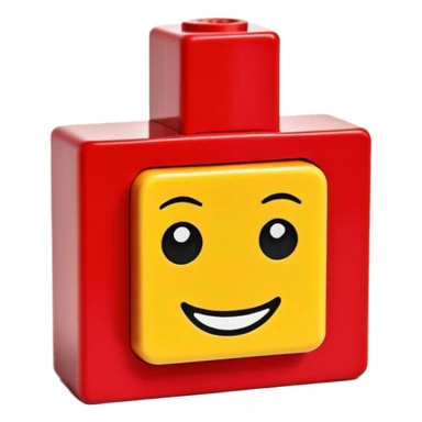 A single red Lego-style brick with a cute smiling face sticker