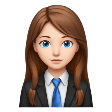 high school class room with a blackboard, with a pretty female high school student with long brown hair, blue eyes, wearing a tie sticker