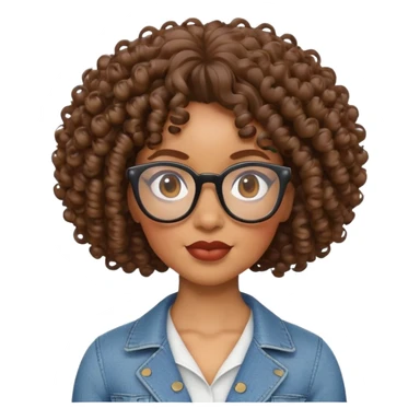 light skin Black woman with curly hair, wearing glasses, 3D Apple Memoji style sticker