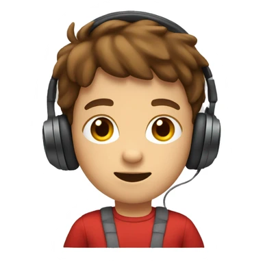A kid with a red t shirt and brown hair and headphones  sticker