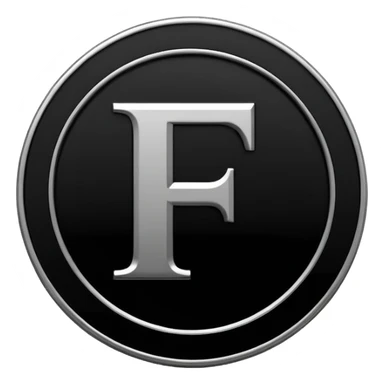 Emoji icon of a black coin with engraved letter F, minimalist style, isolated, no color sticker
