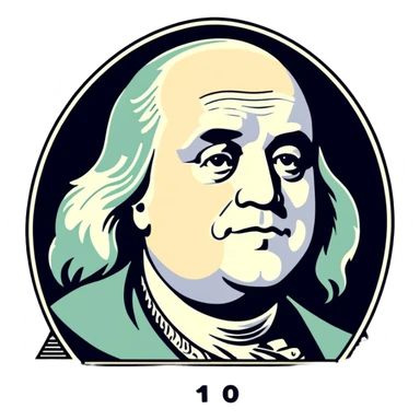 Hundred dollar bill but Benjamin Franklin is frowning on the bill and is sad sticker