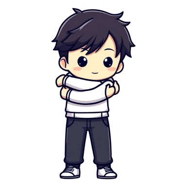 Alternative anime style chibi male character with dark aesthetic giving a hug sticker