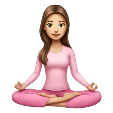 Brunette long hair and blue eyes yoga beautiful girl in light pink pink pink clothes sitting on a yoga mat sticker