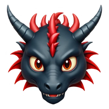 Un dragon noir aux yeux rouges brillant, puis des grandes cornes d'obsidiennes, style anime sticker