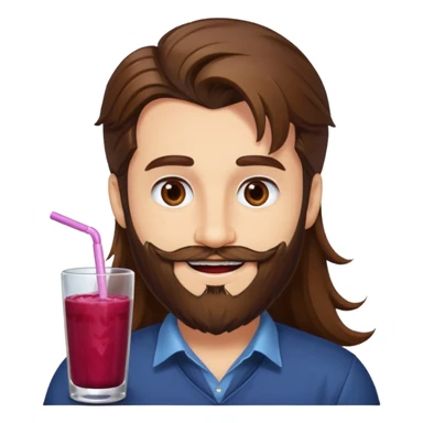 bust man long brown hair brown eyes medium beard white skin with berry juice stained lips grin sticker