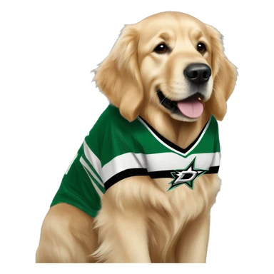 golden retriever in a dallas stars jersey sticker