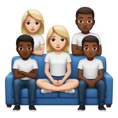 A white girl sitting on a couch with five black men in white shirts behind her  sticker