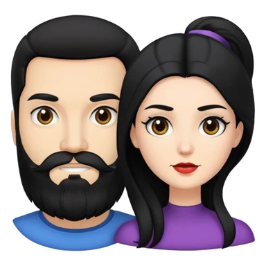 couple of newlyweds, white skin man with black hair and black beard; white skin woman with long black hair and black eyes sticker