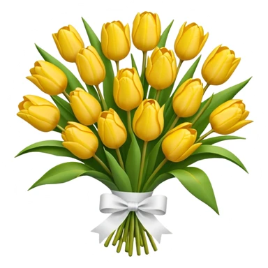 bouquet of yellow tulips tied with a ribbon, vibrant and cute, emoji style sticker