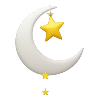 yellow star hanging from end of white crescent moon sticker
