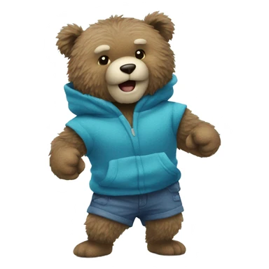 Blue fuzzy bear wearing clothes punching  at camera sticker