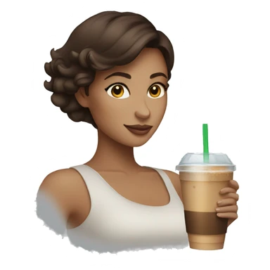 brunette with iced coffee sticker