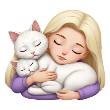 White cat sleeping on girl's with brow hair lap sticker