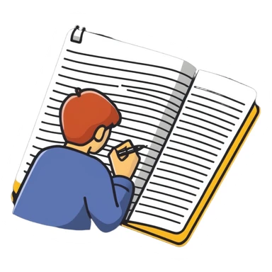 a human writing in a notebook sticker